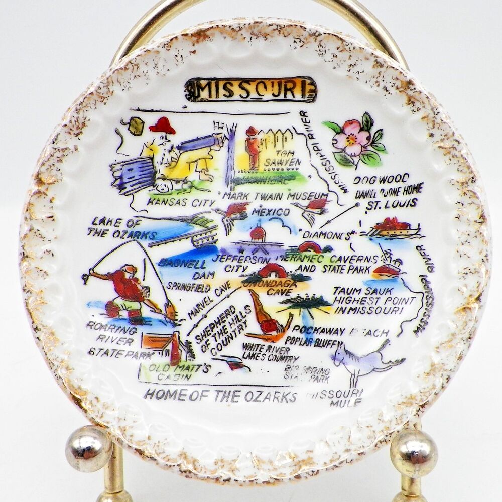 Missouri Mini Plate 4" Vintage Souvenir Home of the Ozarks Showing Famous Areas